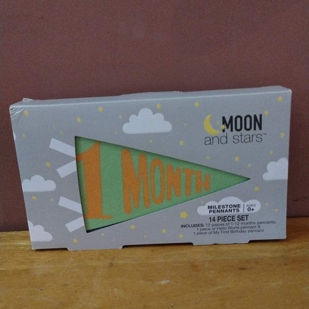 New Moon and stars milestone pennants 14pc set flags